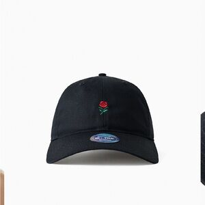 Aritzia Black Cap with Red Rose Embroidery
